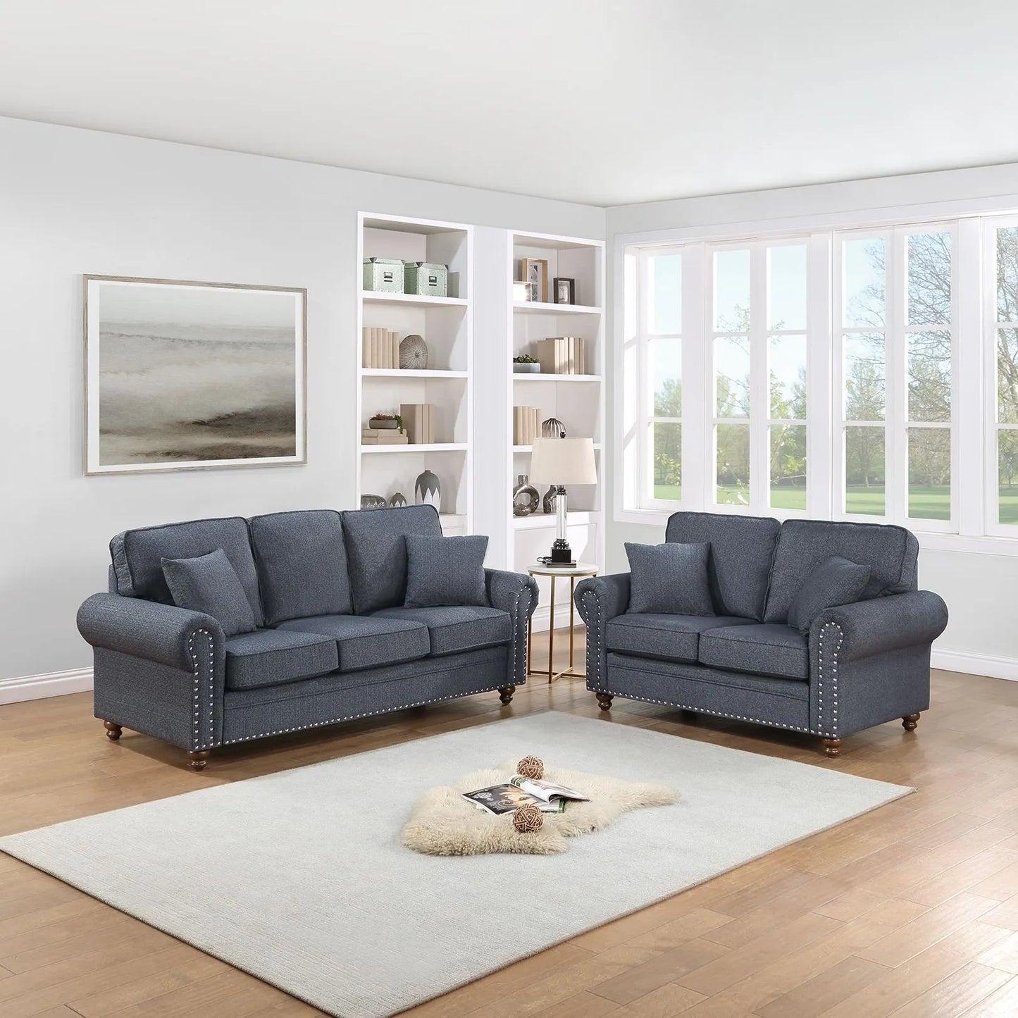 blue grey fabric sofa set