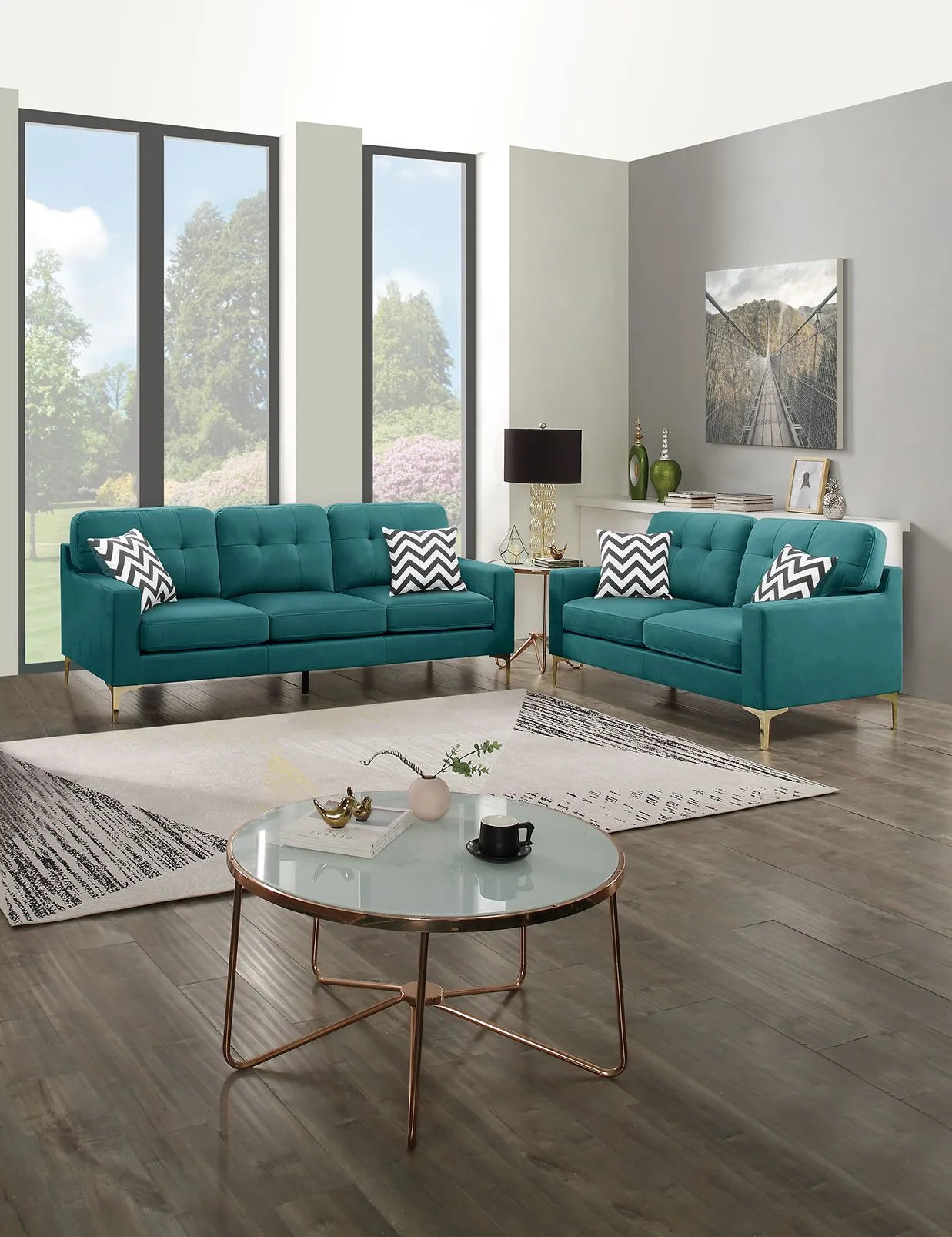 teal blue sofa set