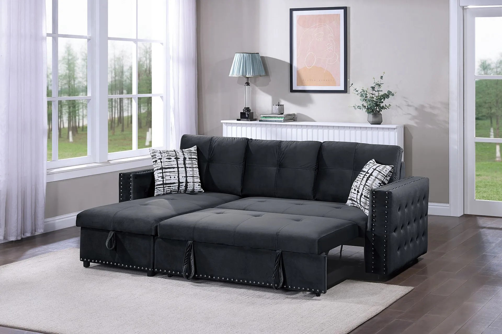 black fabric sofa sectional