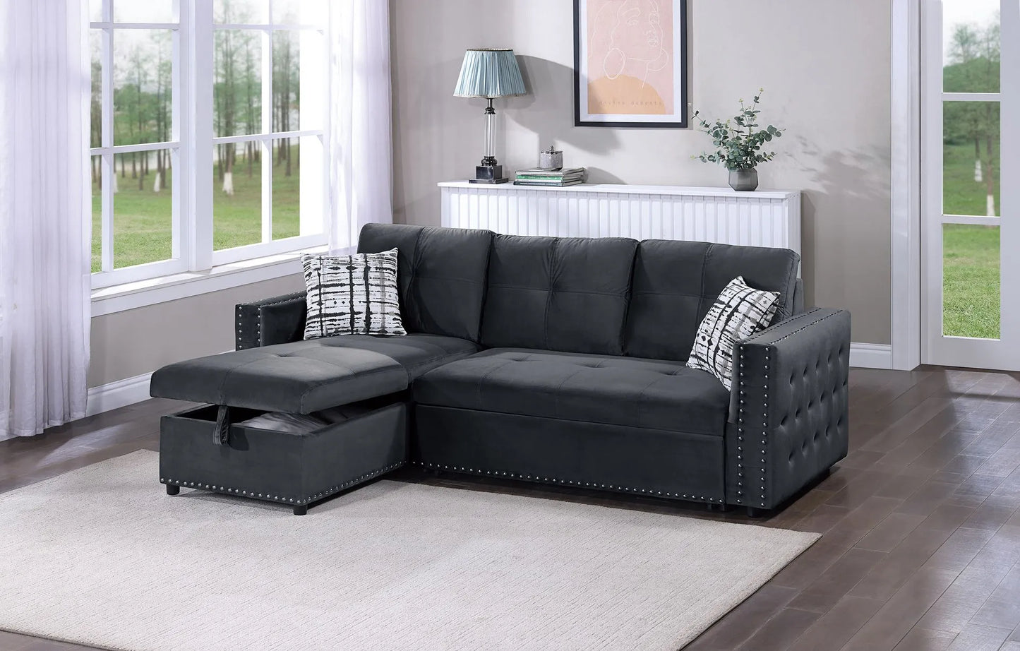 black fabric sofa sectional