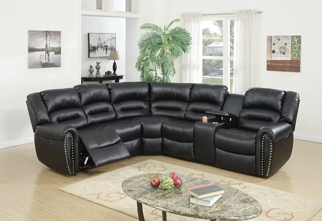 black leather recliner sectional