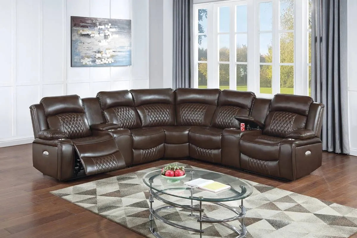 brown leather recliner sectional