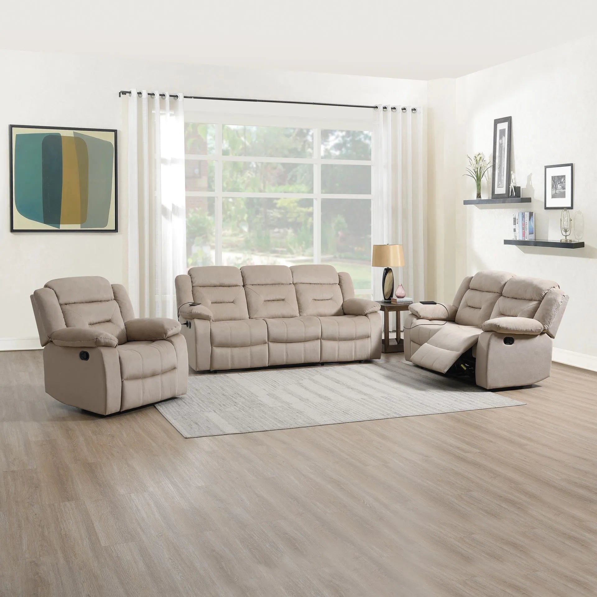 beige leather recliner sofa set