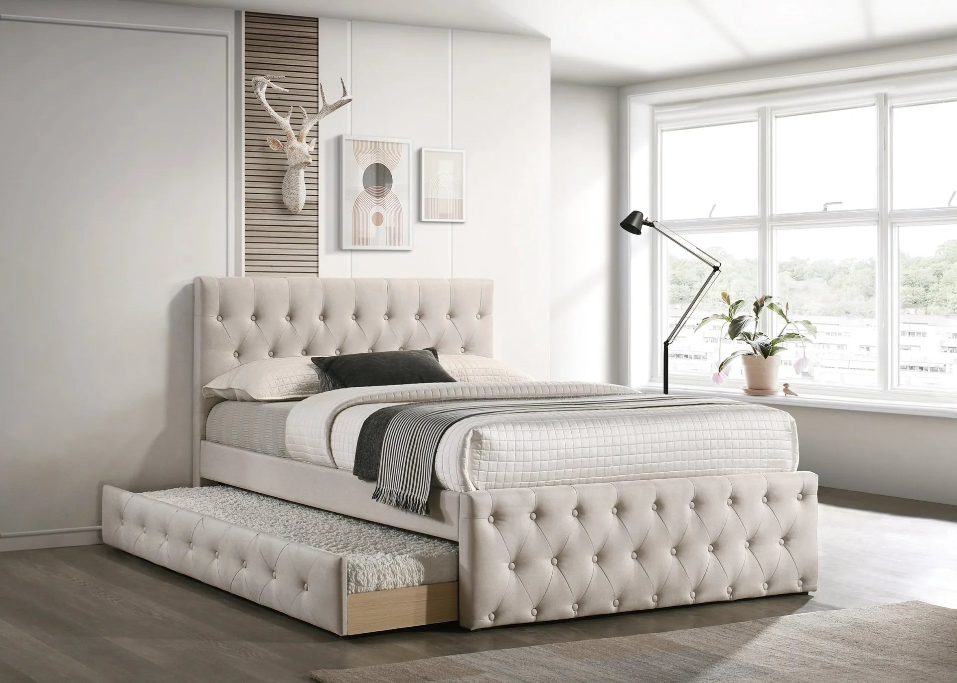 light grey single bed