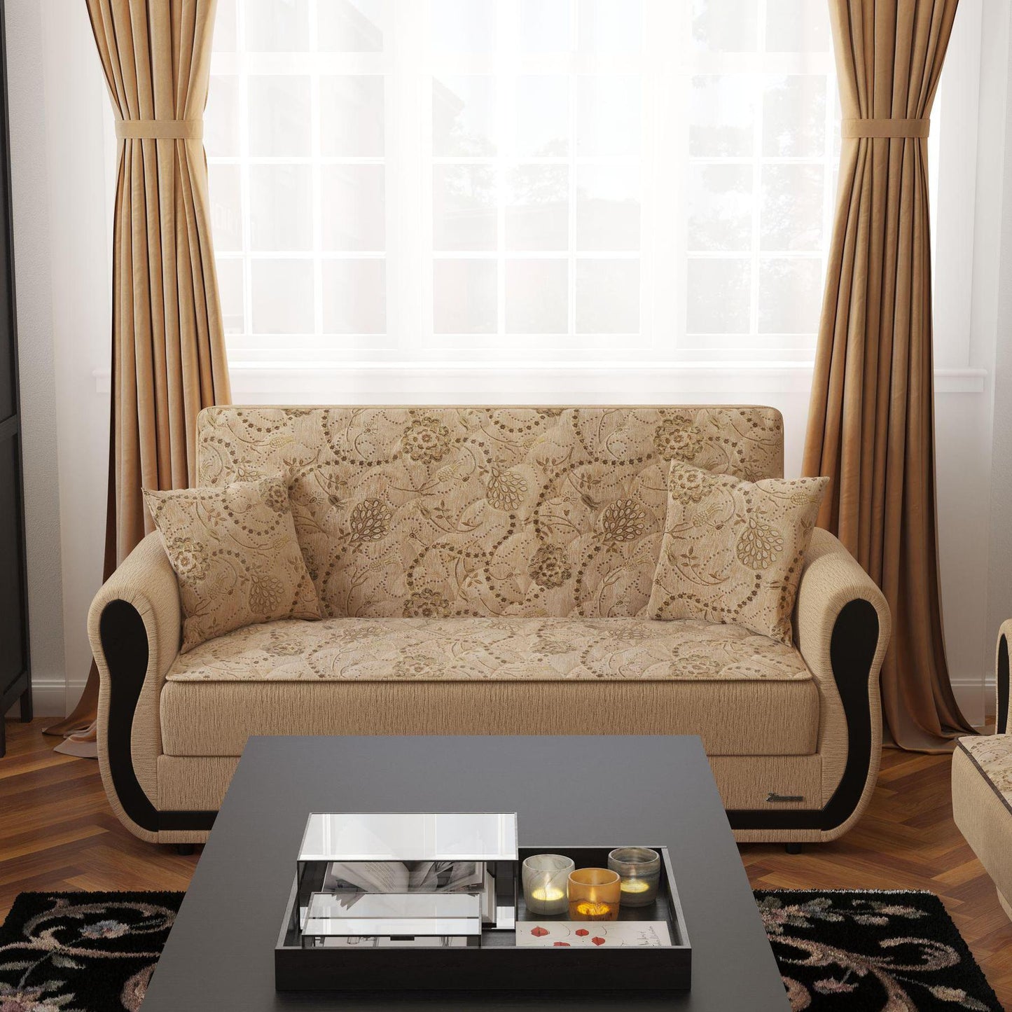 beige fabric love seat