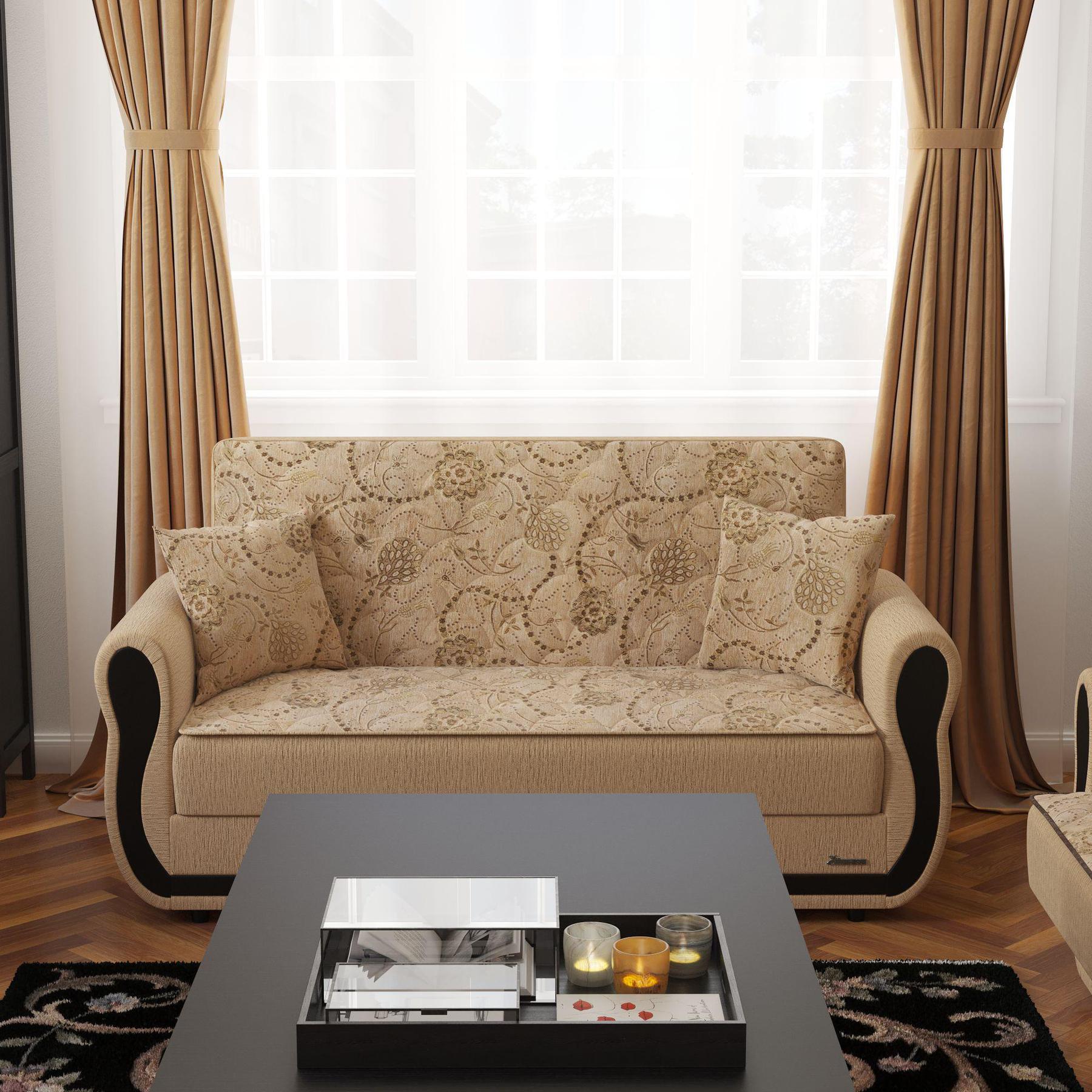 beige fabric love seat