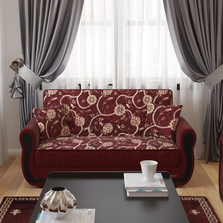burgundy fabric love seat