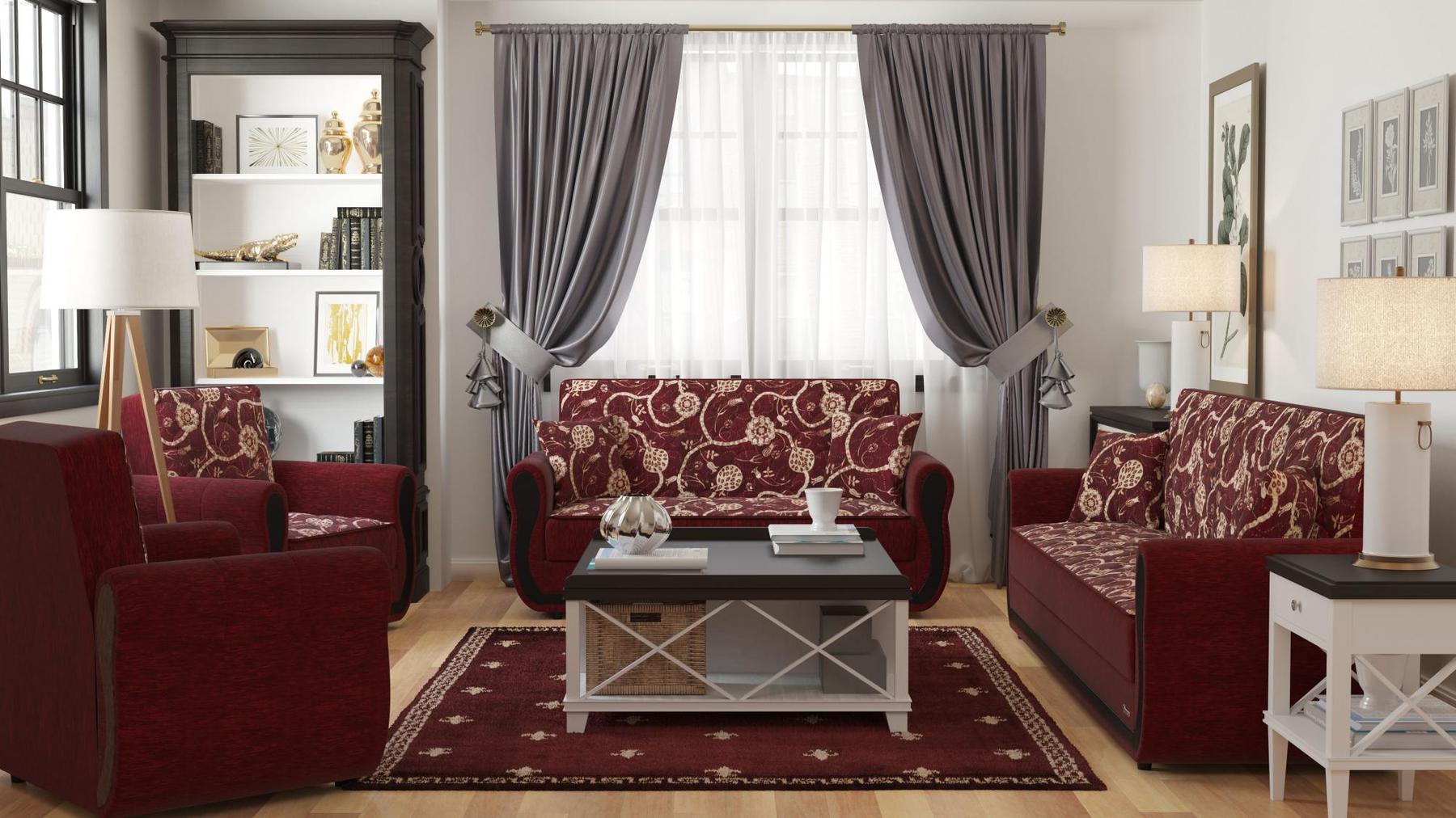 burgundy fabric sofa set