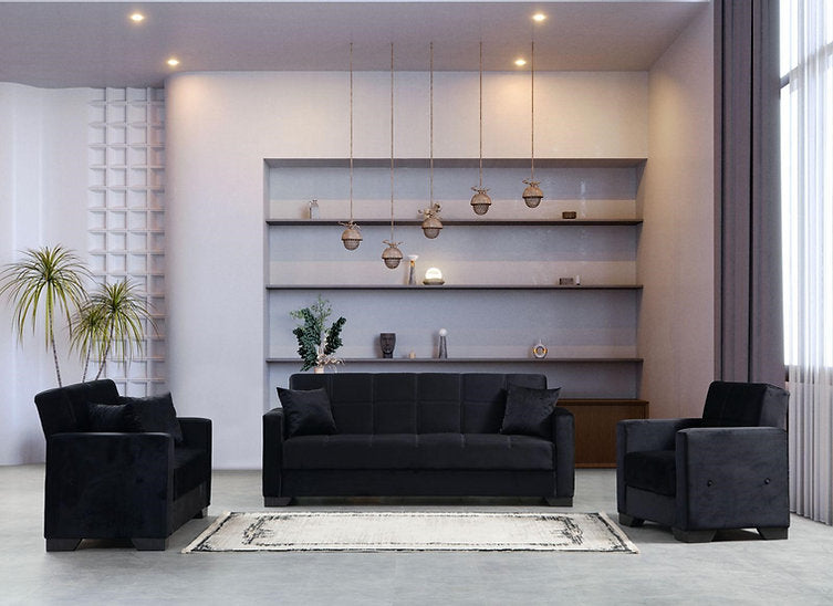 black fabric sofa set