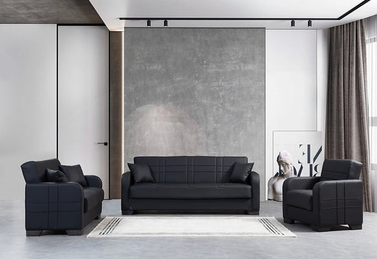 black leather sofa set