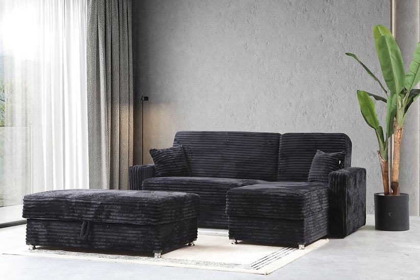 black fabric sofa sectional