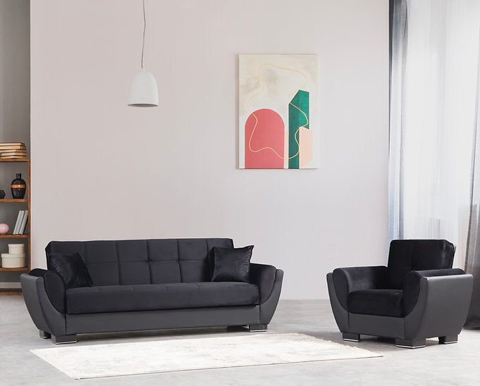 black fabric sofa set