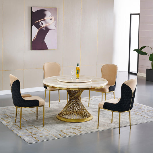 white and golden dining table