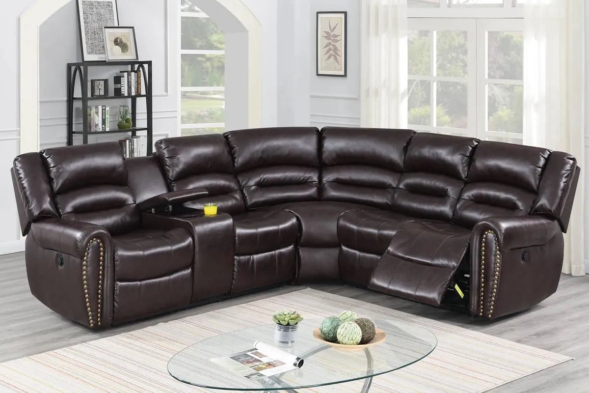 brown leather recliner sectional