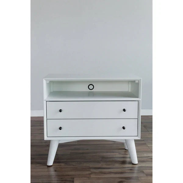 white bedside table