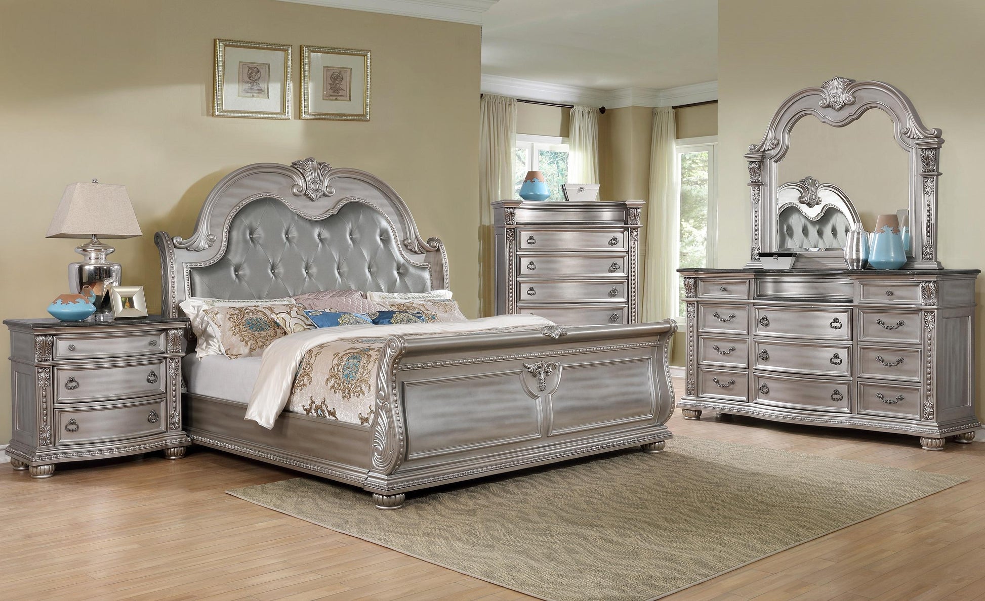 silver wooden bedroom set