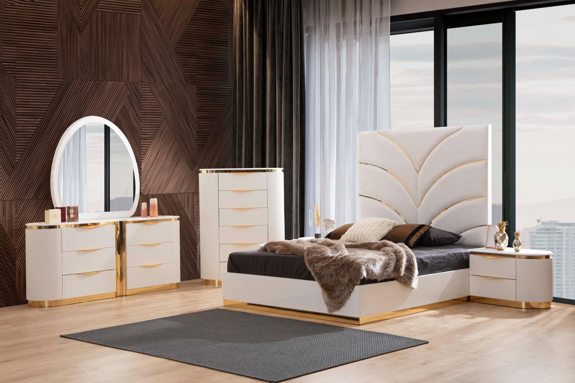 white and golden bedroom set